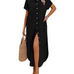 Summer Casual Button Down Long Shirt Dress with Pockets (US Only)