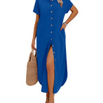 Summer Casual Button Down Long Shirt Dress with Pockets (US Only)