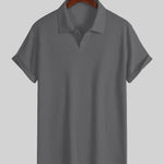 KZZ Men's solid color pique knit polo shirt