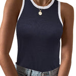 Nadorine Tank Top Crowl Neck Ribbed Knit Shirts