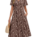 Nadorine Women's Casual Short Sleeve A-line Midi Dress with Pocket (US Only)
