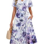 Nadorine Women's Casual Short Sleeve A-line Midi Dress with Pocket (US Only)