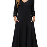 Casual V-Neck A Line Flowy Eyelet Midi Dress (US Only)