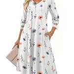 Casual V-Neck A Line Flowy Eyelet Midi Dress (US Only)