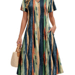 Nadorine Women's Casual Short Sleeve A-line Midi Dress with Pocket (US Only)