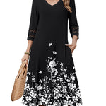 Casual V-Neck A Line Flowy Eyelet Midi Dress (US Only)