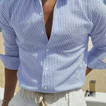 KZZ Men's Striped Print Long Sleeve Shirt, Casual Comfy Top