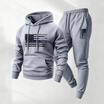 KZZ Men's America Flag Printed Hoodie and Drawstring Sweatpants Set