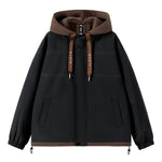 KZZ Men's Colorblock Letter Pocket Longsleeves Drawstring Hooded Jacket
