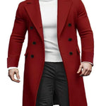 KZZ Men's Notch Lapel Double Breasted Long Trench Coat