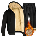 KZZ Two-piece Set Men's Solid Zip Up Hooded Jacket & Drawstring Waist Pants Set