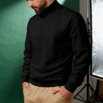 KZZ Men's solid color knitted jacquard turtleneck sweater