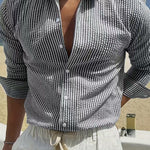 KZZ Men's Striped Print Long Sleeve Shirt, Casual Comfy Top