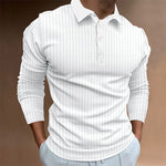 KZZ Men's Solid Color Button Polo Shirt, Regular Fit Casual Long Sleeve Top