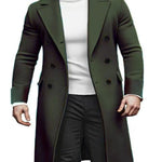 KZZ Men's Notch Lapel Double Breasted Long Trench Coat
