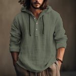 KZZ Men's Casual Long Sleeve Hooded Linen Shirt