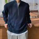 KZZ Men's Flannel Ribbed Turtleneck Half-Zip Sweater