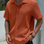 KZZ Men's Casual Button Down Textured Button Front Shirt