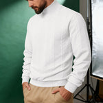 KZZ Men's solid color knitted jacquard turtleneck sweater