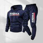 KZZ Men's America Letter Printed Hoodie and Drawstring Sweatpants Set