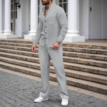KZZ Men's Set, Stand Collar Pocket Long Sleeve Waffle Knit Top Jacket
