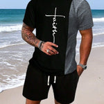KZZ Men's Short-Sleeve T-Shirt Set with 3D Printing