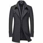 KZZ Men's Trench Coat with Detachable Soft Scarf Notched Collar Single Breasted Pea Coat Overcoat