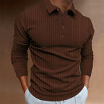 KZZ Men's Solid Color Button Polo Shirt, Regular Fit Casual Long Sleeve Top