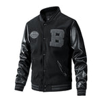 KZZ Men's Letter Patched Pocket Button Front Varsity Jacket