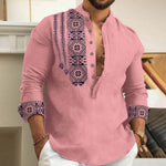 KZZ Men's Ethnic Pattern Casual Printed Half Button Shirt