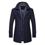 KZZ Men's Trench Coat with Detachable Soft Scarf Notched Collar Single Breasted Pea Coat Overcoat