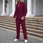 KZZ Men's Set, Stand Collar Pocket Long Sleeve Waffle Knit Top Jacket