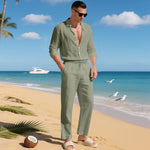KZZ Men's Summer Linen Shirt & Pants Set