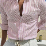 KZZ Men's Striped Print Long Sleeve Shirt, Casual Comfy Top