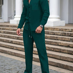 KZZ Men's Set, Stand Collar Pocket Long Sleeve Waffle Knit Top Jacket