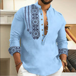 KZZ Men's Ethnic Pattern Casual Printed Half Button Shirt