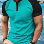 KZZ  Men's button-down Henley collar sports polo shirt