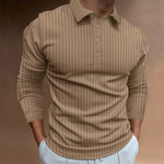 KZZ Men's Solid Color Button Polo Shirt, Regular Fit Casual Long Sleeve Top