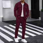 KZZ Men's Long Sleeve Shirt & Drawstring Pants Set
