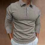 KZZ Men's Solid Color Button Polo Shirt, Regular Fit Casual Long Sleeve Top