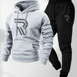 KZZ Men's sports two-piece hooded sweatshirt and pants set