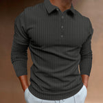 KZZ Men's Solid Color Button Polo Shirt, Regular Fit Casual Long Sleeve Top