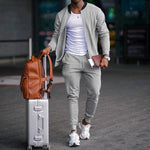 KZZ Men's Solid Zip Up Pocket Jacket & Drawstring Waist Pants Sportswear Set