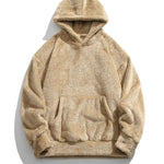 KZZ Men's Solid Pocket Long Sleeve Fuzzy Hoodie