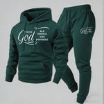 KZZ Men's Printed Hoodie and Drawstring Sweatpants Set