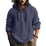 KZZ Men's Casual Long Sleeve Hooded Linen Shirt