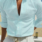 KZZ Men's Striped Print Long Sleeve Shirt, Casual Comfy Top