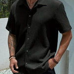 KZZ Men's Casual Button Down Textured Button Front Shirt