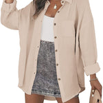 Nadorine Color Block Button Down Shirts Long Sleeve Linen Shirt-Nadorine