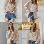 Nadorine Color Block Button Down Shirts Long Sleeve Linen Shirt-Nadorine